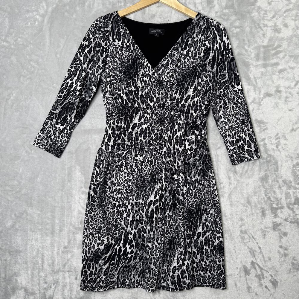 Tahari Arthur S Levine Dress Womens 4 Animal Print 3/4 Sleeve Stretch Career